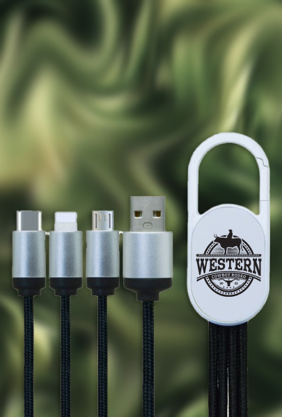 Custom imprinted 3-in-1 Charging Cable for Houston, TX with a local business logo